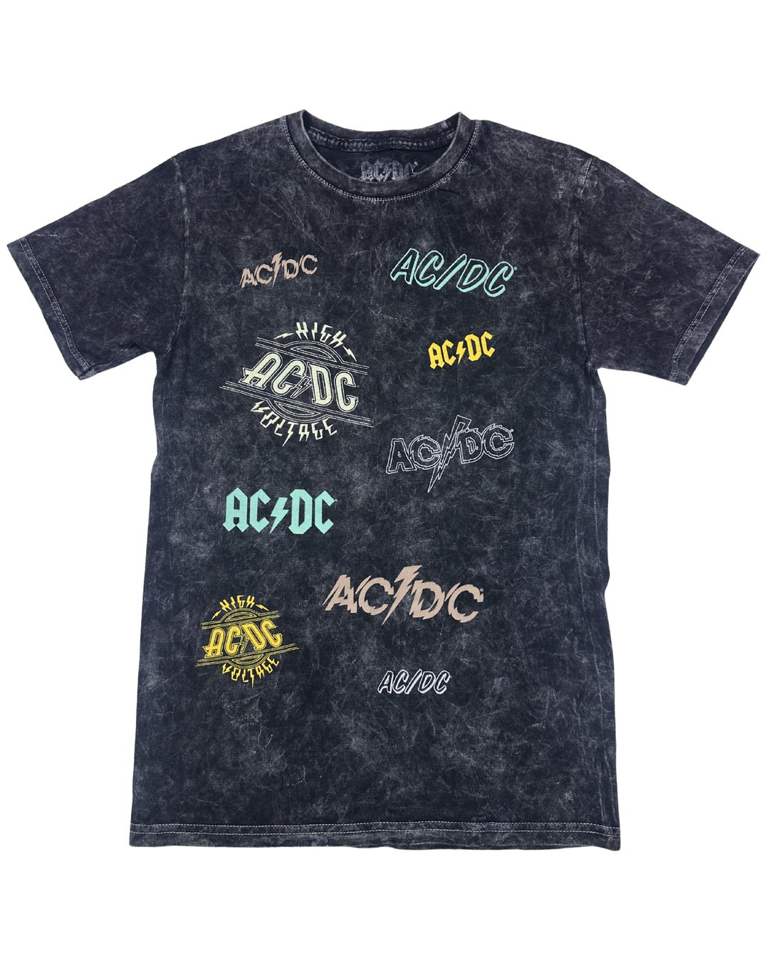 AC/DC High Voltage All-Over Logo Graphic T-Shirt (Small)