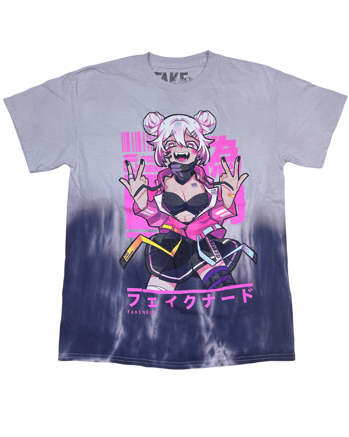 Fake Nerd Anime Girl Dip-Dye Graphic T-Shirt (medium)