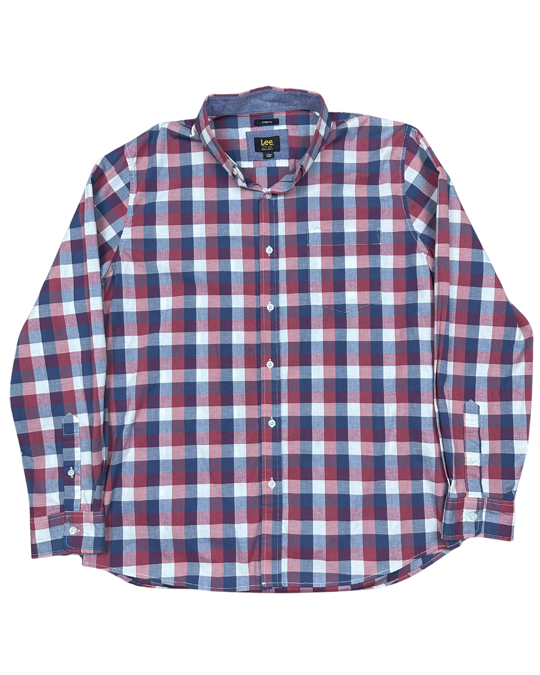 Lee Regular Fit Stretch Plaid Button-Down Long Sleeve Shirt (Large)