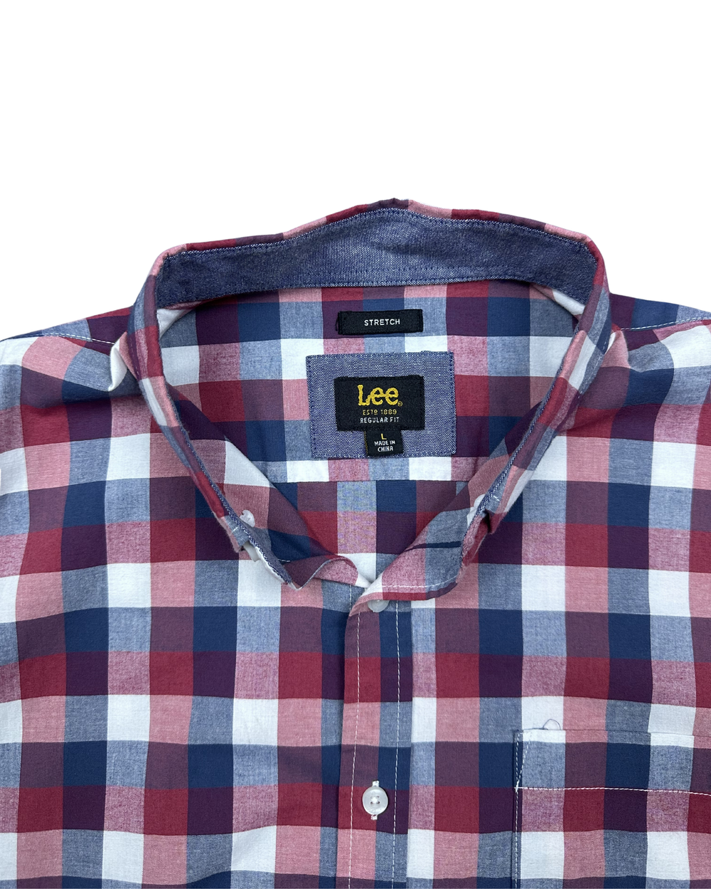 Lee Regular Fit Stretch Plaid Button-Down Long Sleeve Shirt (Large)