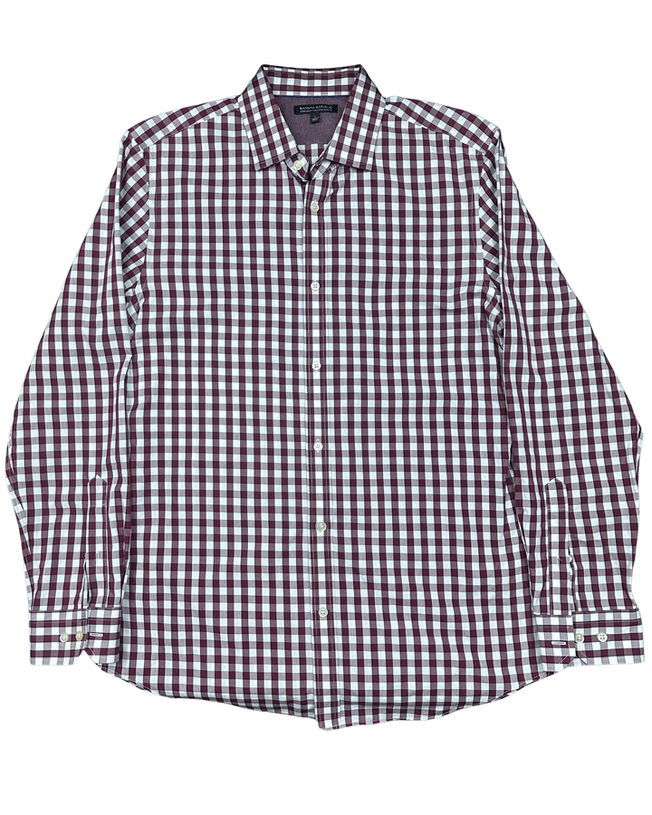 Banana Republic Non-Iron Tailored Slim Fit Gingham Button-Down Shirt (Small)