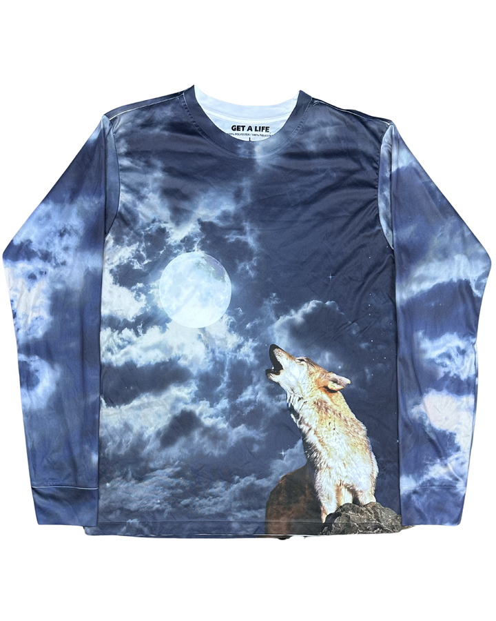 Get A Life Wolf Howling at Moon All-Over Print Long Sleeve T-Shirt (Large)