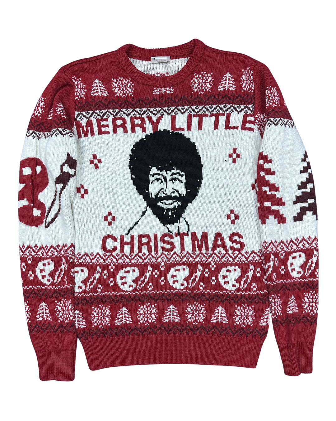 Bob Ross Merry Little Christmas Ugly Sweater (Medium)