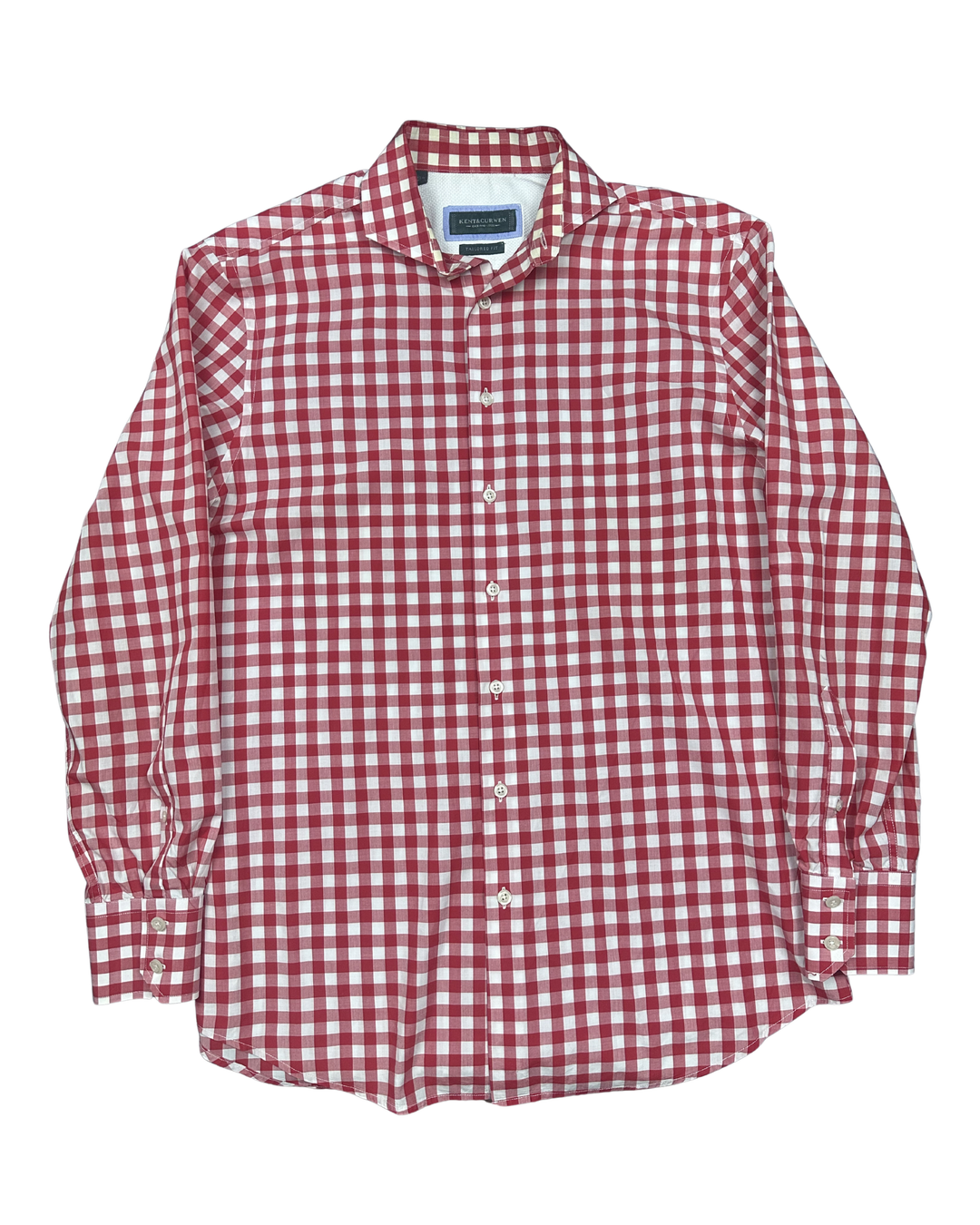 Kent & Curwen Tailored Fit Red/White Gingham Button-Down Long Sleeve Shirt