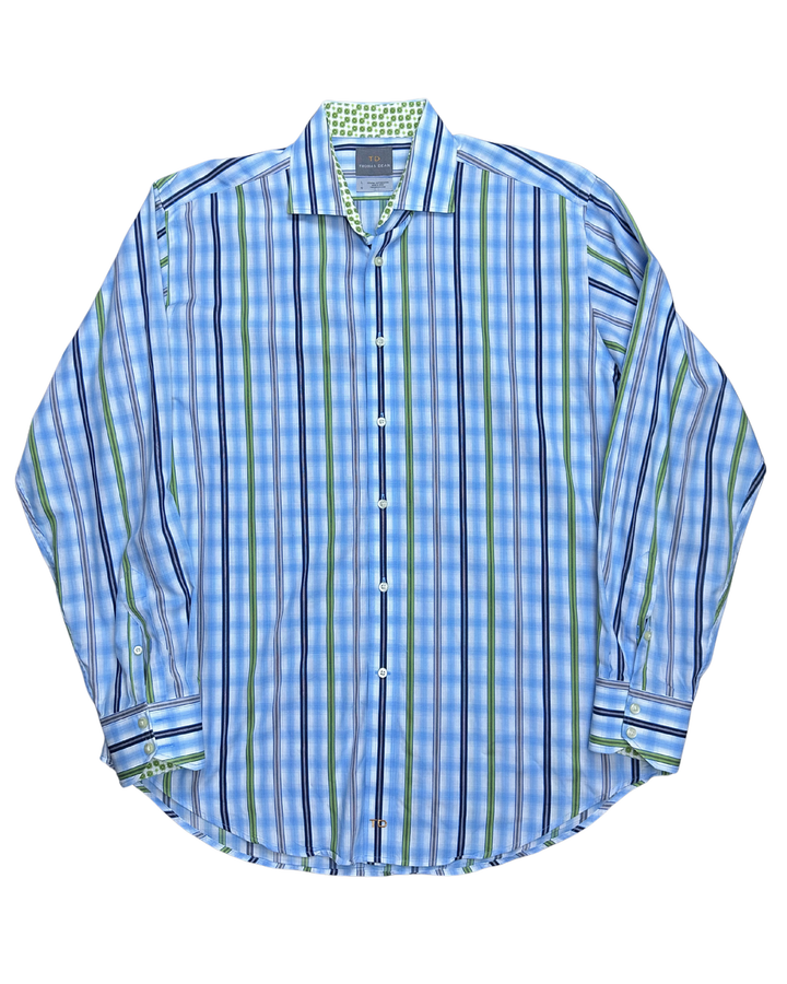 Thomas Dean Plaid Button-Down Long Sleeve Shirt (Small)
