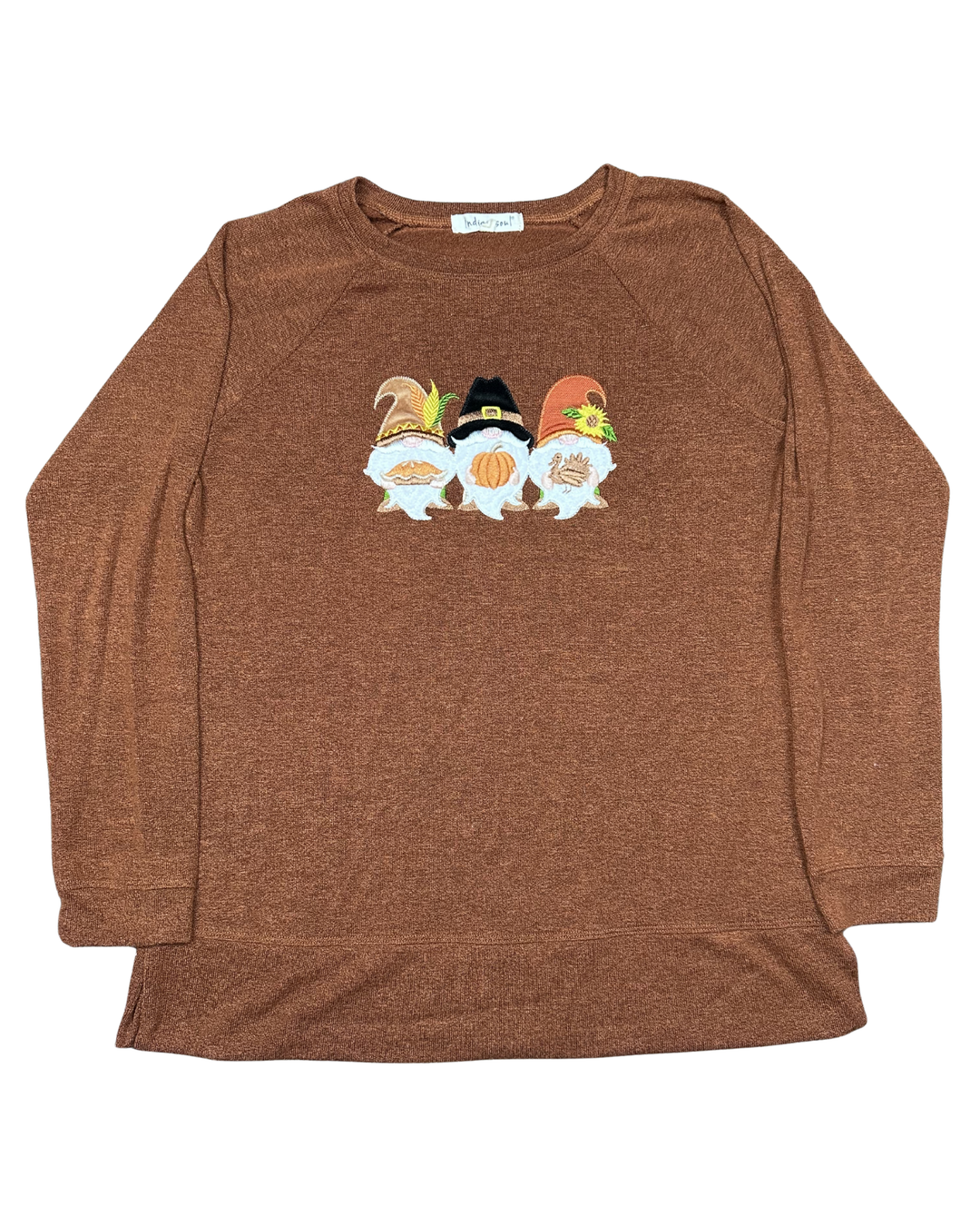 Indigo Soul Thanksgiving Gnomes Embroidered Pullover Women's (Small)
