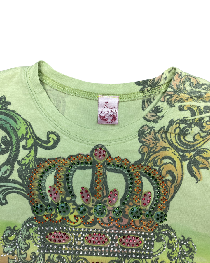 Rouge Rhinestone Crown & Heart Graphic Women's T-Shirt (Large)