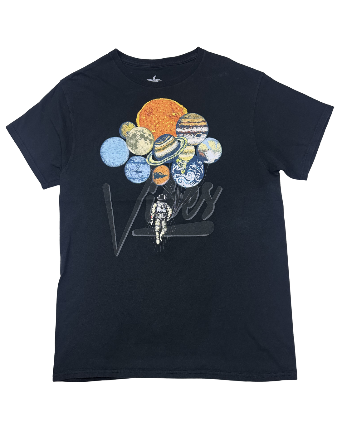 Vibes Astronaut Planet Balloons Graphic T-Shirt (Medium)