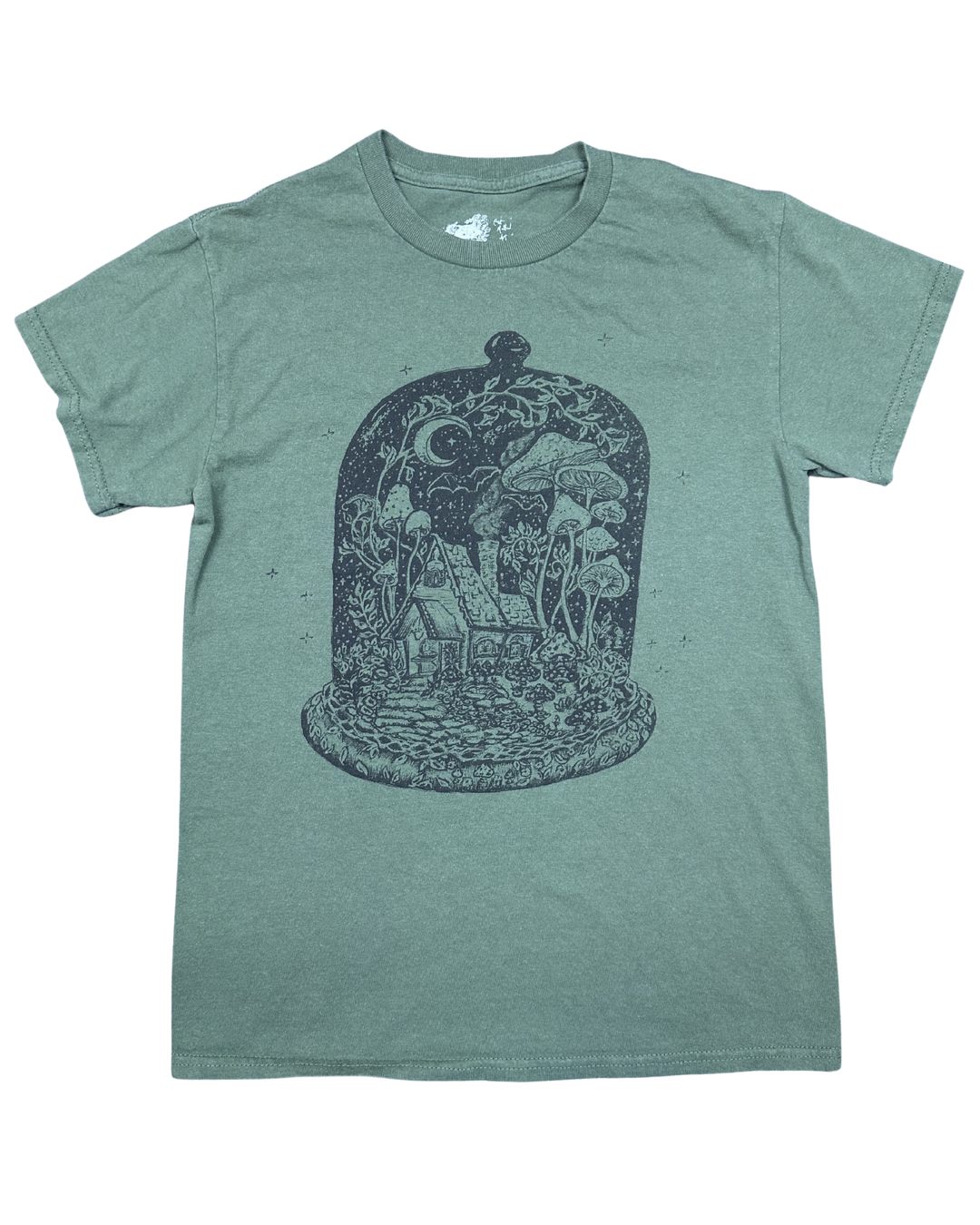 Cat Mallard Art Mushroom Terrarium Graphic T-Shirt (Small)