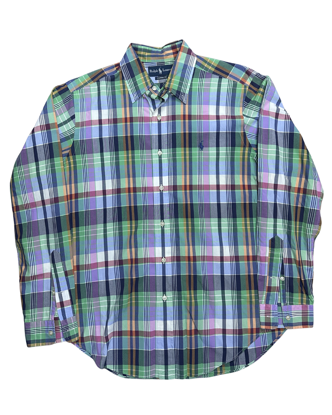 Ralph Lauren Classic Fit Madras Plaid Button-Down Long Sleeve Shirt (Medium)