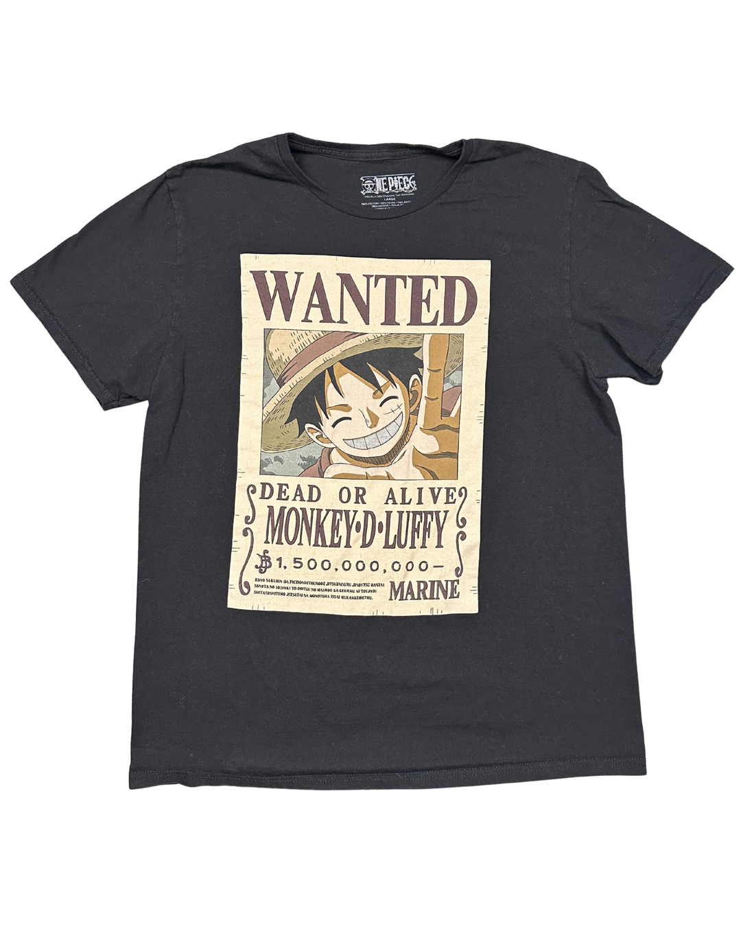 One Piece Monkey D. Luffy Wanted Poster Graphic T-Shirt (Large)
