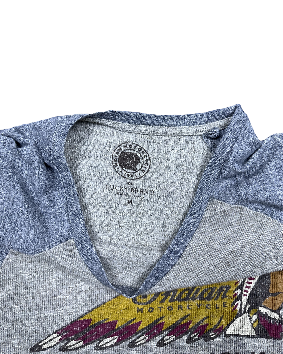 Lucky Brand Indian Motorcycle Spirit Lake Iowa Raglan T-Shirt (Medium)