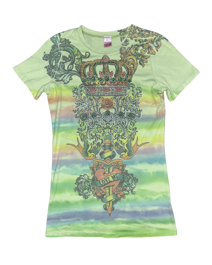 Rouge Rhinestone Crown & Heart Graphic Women's T-Shirt (Large)