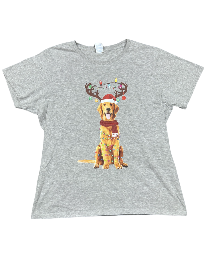 Christmas Golden Retriever Reindeer Graphic T-Shirt (XL)
