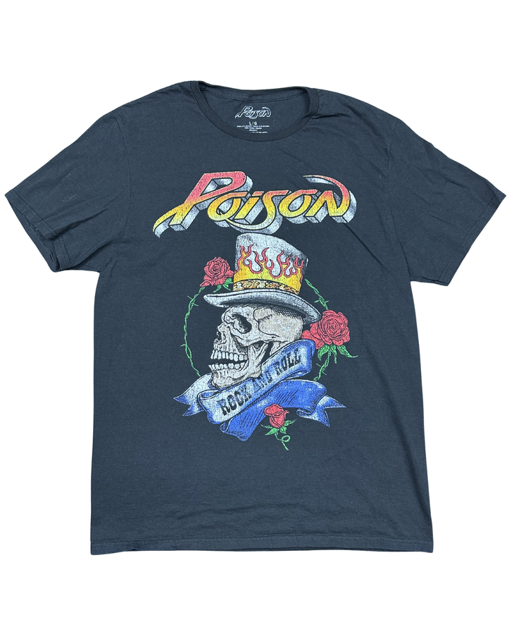 Poison Rock and Roll Skull Graphic T-Shirt (Large)