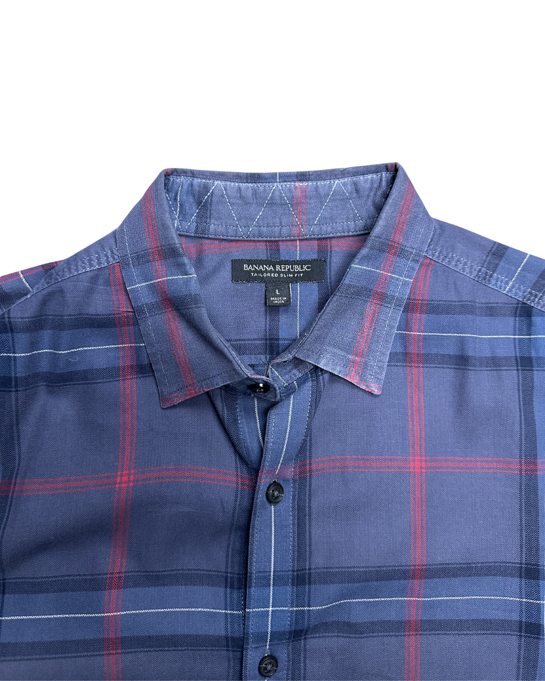 Banana Republic Tailored Slim Fit Plaid Long Sleeve Shirt (Large)