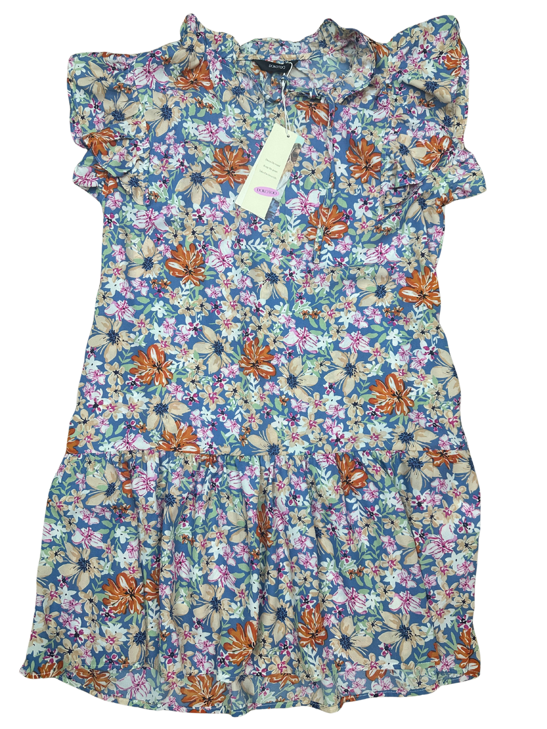 Dokotoo Womens Summer Dresses 2025 V-Neck Drawstring Ruffle Cap Short Sleeve Sid